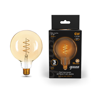 Лампа светодиодная Filament G120 Flexible 6Вт 2400К E27 Golden Gauss 158802008 1252106