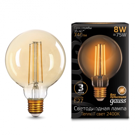 Лампа светодиодная Filament G95 8Вт 2400К E27 Golden Gauss 105802008 1252107