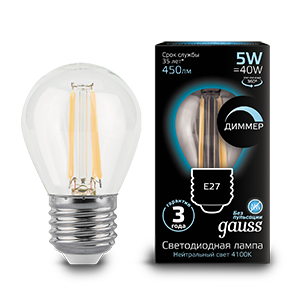 Лампа светодиодная Filament Шар E27 5Вт 4100К GAUSS 105802205 448501