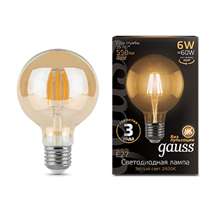 Лампа светодиодная Filament Шар E27 6Вт 2400К LOFT GAUSS 105802006 448497