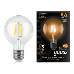 Лампа светодиодная Filament Шар E27 6Вт 2700К LOFT GAUSS 105802106 448496