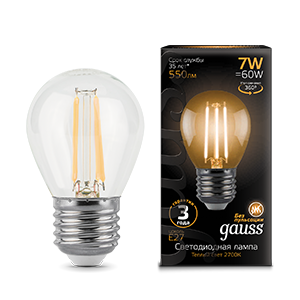 Лампа светодиодная Filament Шар E27 7Вт 2700К GAUSS 105802107 487712