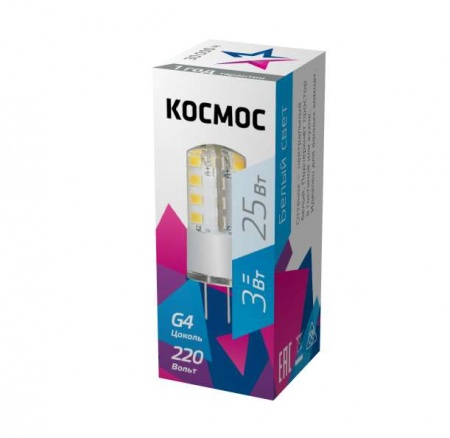 Лампа светодиодная LED 3Вт 220В G4 4500К КОСМОС LksmLED3wJCG4220v45 482439