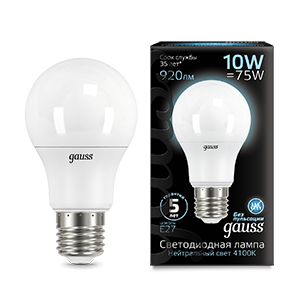 Лампа светодиодная LED A60 10Вт E27 4100К Gauss 102502210 488191