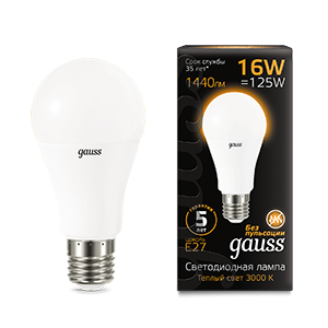 Лампа светодиодная Led A60 16Вт E27 3000К Gauss 102502116 503354