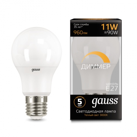 Лампа светодиодная Led A60-dim E27 11Вт 3000К диммируемая Gauss 102502111-D 503342