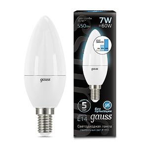 Лампа светодиодная LED Candle 7Вт E14 4100К step dimmable (диммир.) Gauss 103101207-S 479953