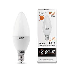 Лампа светодиодная LED Elementary Candle E14 8Вт 2700К Gauss 33118 469856