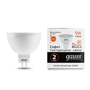 Лампа светодиодная LED Elementary MR16 GU5.3 9Вт 2700К Gauss 13519 482946