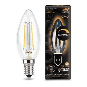 Лампа светодиодная LED Filament Candle dimmable E14 5Вт 2700К Gauss 103801105-D 487714