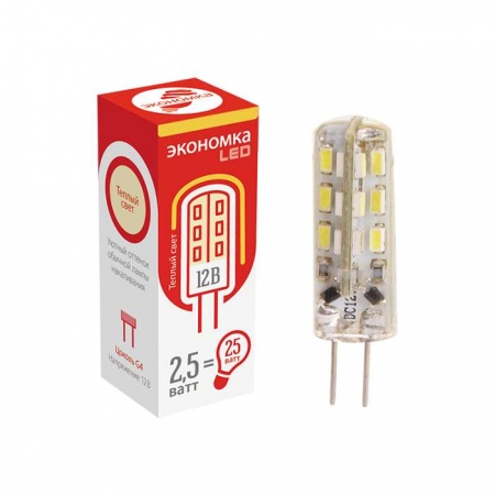 Лампа светодиодная LED G4 2.5Вт 12В 120лм 3000К ЭКОНОМКА EcoG4_2.5w12v30 451675