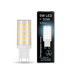 Лампа светодиодная LED G9 5Вт AC185-265В 4100К керамика Gauss 107309205 479963