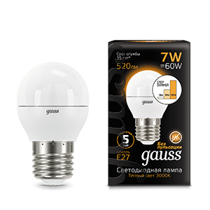 Лампа светодиодная LED Globe 7Вт E27 2700К step dimmable (диммир.) Gauss 105102107-S 479954