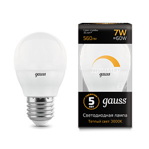 Лампа светодиодная Led Globe-dim E27 7Вт 3000К диммируемая Gauss 105102107-D 503348