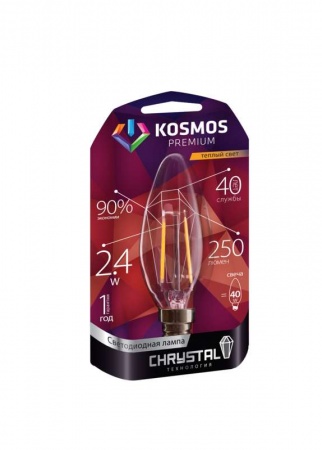 Лампа светодиодная LED KOSMOS premium 2.4Вт Свеча "Золотая Нить" E14 230В 3000К Космос KLED2.4wCNE1427GF 307074