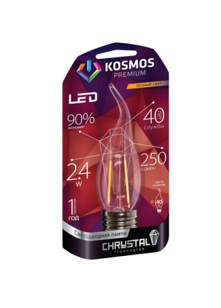 Лампа светодиодная LED KOSMOS premium 2.4Вт Свеча на ветру "Золотая Нить" E27 230В 3000К Космос KLED2.4wCWE2727GF 307077