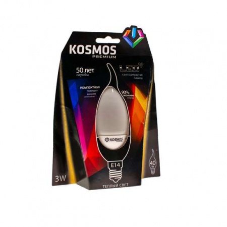 Лампа светодиодная LED KOSMOS premium 3Вт Свеча на ветру E14 230В 3000К Космос KLED3wCW230vE1427 236012