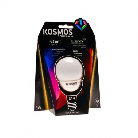 Лампа светодиодная LED KOSMOS premium 3Вт Шар 45мм E14 230В 3000К Космос KLED3wGL45230vE1427 236014