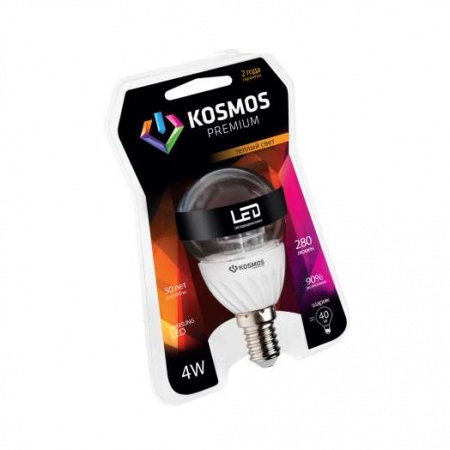 Лампа светодиодная LED KOSMOS premium 4Вт Шар прозрачный 45мм E27 230В 3000К Космос KLED4wGL45230vE2727C 291720