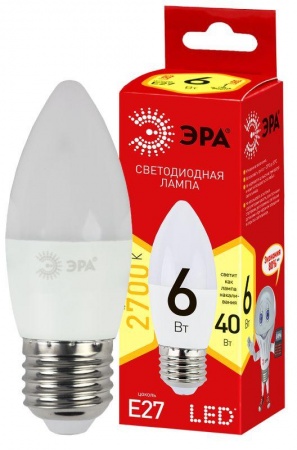 Лампа светодиодная LED smd B35-6w-827-E27_eco ЭРА Б0020620 1231492