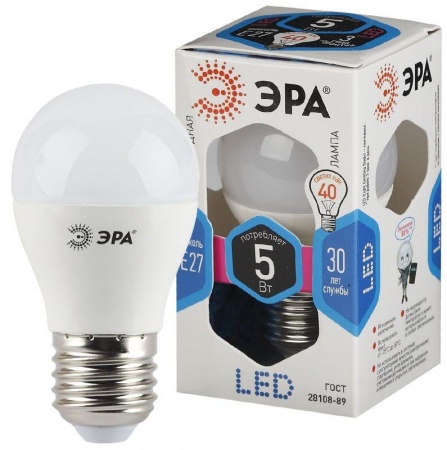 Лампа светодиодная LED smd P45-5w-840-E27 ЭРА Б0017220/Б0028488 282509