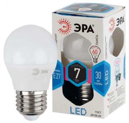 Лампа светодиодная LED smd P45-7w-840-E27 ЭРА Б0017224/Б0020554 298841