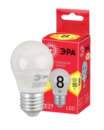 Лампа светодиодная LED smd P45-8w-827-E27 ECO ЭРА Б0030024 1231502