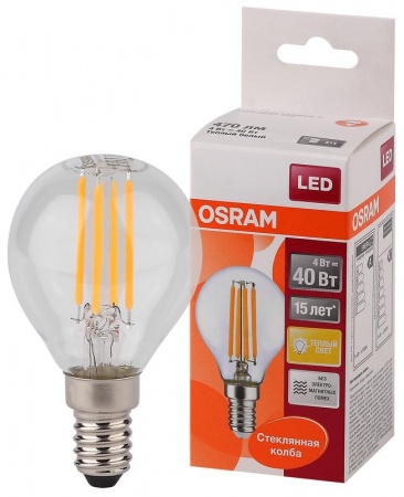 Лампа светодиодная LED STAR CLASSIC P 40 4W/827 230V FIL E14 FS1 OSRAM 4058075068377 485575