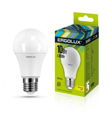 Лампа светодиодная LED-A60-10W-E27-3000K грушевидная ЛОН 172-265В Ergolux 12148 476375