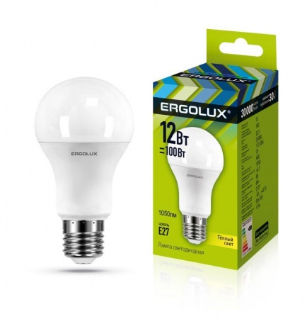 Лампа светодиодная LED-A60-12W-E27-3000K грушевидная ЛОН 172-265В Ergolux 12150 476378