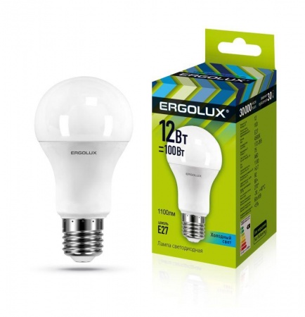 Лампа светодиодная LED-A60-12W-E27-4500K грушевидная ЛОН 172-265В Ergolux 12151 476379