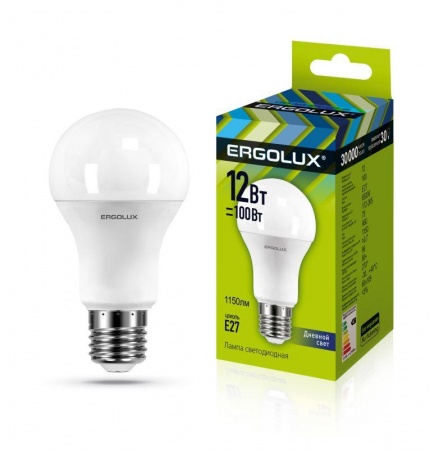 Лампа светодиодная LED-A60-12W-E27-6500K грушевидная ЛОН 172-265В Ergolux 12880 476380