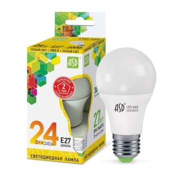 Лампа светодиодная LED-A60-standard 24Вт грушевидная 230В E27 3000К 2160Лм ASD 4690612014265 499119