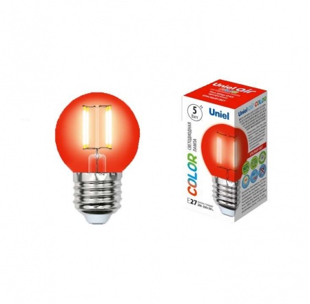 Лампа светодиодная LED-G45-5W/RED/E27 GLA02RD форма "шар" Air color красн. упак. картон Uniel UL-00002986 485244