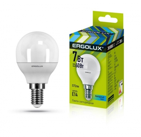 Лампа светодиодная LED-G45-7W-E14-4500K 172-265В "Шар" Ergolux 12144 476366