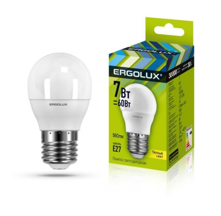 Лампа светодиодная LED-G45-7W-E27-3000K 172-265В "Шар" Ergolux 12143 476368