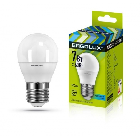 Лампа светодиодная LED-G45-7W-E27-4500K 172-265В "Шар" Ergolux 12145 476369