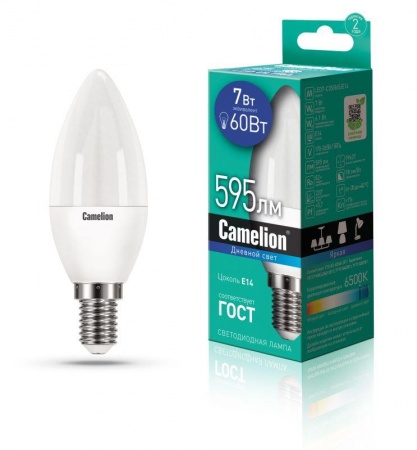 Лампа светодиодная LED7-C35/865/E14 7Вт 220В Camelion 12648 458640