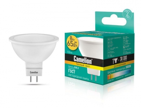 Лампа светодиодная LED8-S108/830/GU5.3 8Вт 220В Camelion 12871 479025