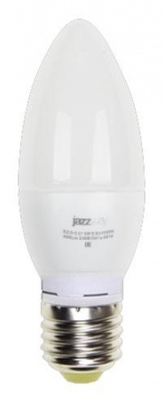 Лампа светодиодная PLED-ECO-C37 5Вт свеча 3000К тепл. бел. E27 400лм 230В JazzWay 4897062855312 389991