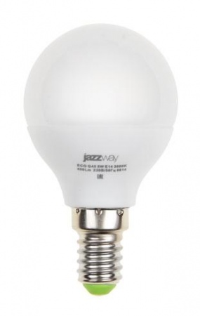Лампа светодиодная PLED-ECO-G45 5Вт шар 3000К тепл. бел. E14 400лм 220-240В JazzWay 4690601036896 331820