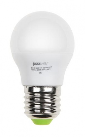 Лампа светодиодная PLED-ECO-G45 5Вт шар 3000К тепл. бел. E27 400лм 220-240В JazzWay 4690601036957 331822