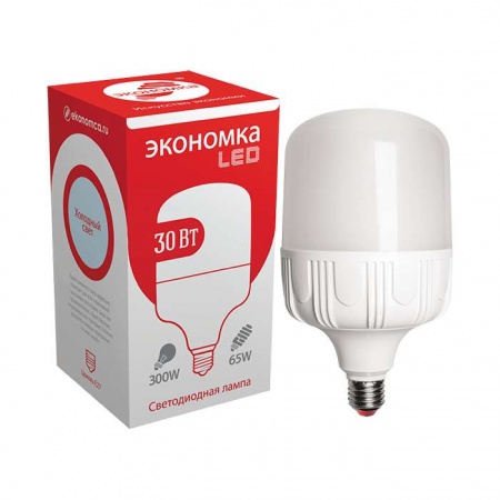 Лампа светодиодная высокомощная LED 30Вт цилиндр 6500К холод. бел. E27 176-240В ЭКОНОМКА Eco30wHWLEDE2765 417211