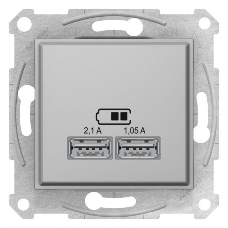 Механизм зарядного устройства USB Sedna 2.1А (2х1.05А) алюм. SchE SDN2710260 1226500