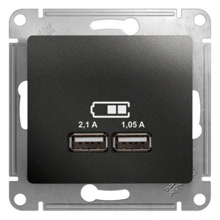 Механизм розетки USB 1-м СП Glossa 5В/2100мА 2х5В/1050мА антрацит SchE GSL000733 504575