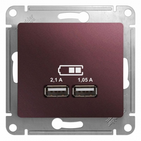 Механизм розетки USB 1-м СП Glossa 5В/2100мА 2х5В/1050мА баклажан. SchE GSL001133 504579