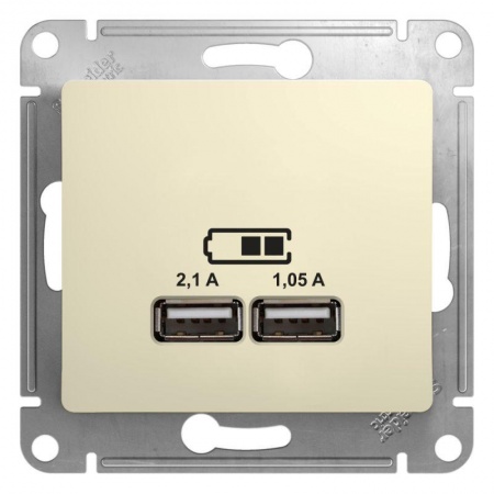 Механизм розетки USB 1-м СП Glossa 5В/2100мА 2х5В/1050мА беж. SchE GSL000233 504570