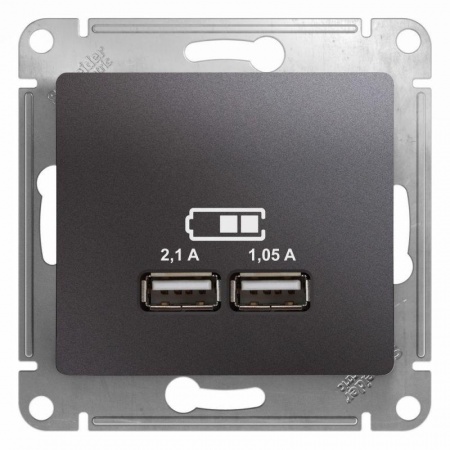 Механизм розетки USB 1-м СП Glossa 5В/2100мА 2х5В/1050мА графит SchE GSL001333 504581