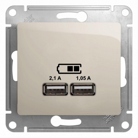 Механизм розетки USB 1-м СП Glossa 5В/2100мА 2х5В/1050мА молоч. SchE GSL000933 504577