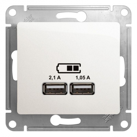 Механизм розетки USB 1-м СП Glossa 5В/2100мА 2х5В/1050мА перламутр SchE GSL000633 504574